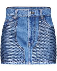 Area - Crystal-embellished Denim Miniskirt - Lyst