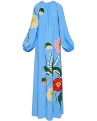 Oscar de la Renta - Painted Poppies & Lily-embroidered Kaftan Maxi Dress - Lyst