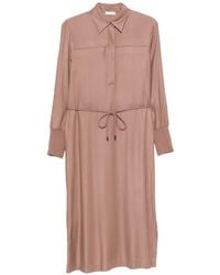 Peserico - Drawstring-Waist Long-Sleeve Midi Dress - Lyst