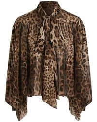Dolce & Gabbana - Leo-Print Silk Chiffon Shirt - Lyst