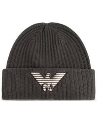 Emporio Armani - Logo-Embroidered Ribbed Beanie Hat - Lyst