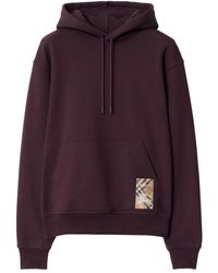Burberry - Check Label Cotton Hoodie - Lyst