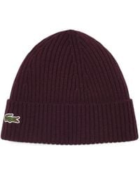 Lacoste - Ribgebreide Muts Met Logopatch - Lyst