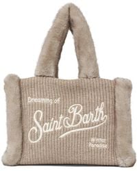 MC2 Saint Barth - Colette Ribbed Faux-Shearling Handbag With Logo Embroidery - Lyst