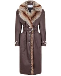 Rabanne - Fur-Trimmed Belted Coat - Lyst