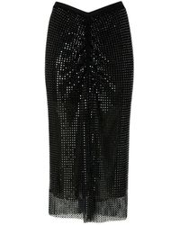Pinko - Mesh-Effect Calf-Length Skirt With Rhinestones - Lyst