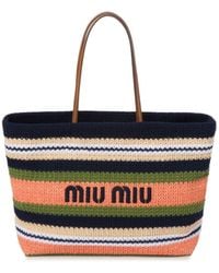 Miu Miu - Logo-embroidered Woven Tote Bag - Lyst
