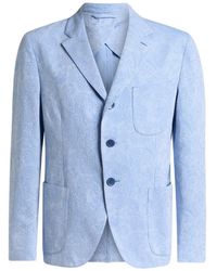 Etro - Single-Breasted Striped Cotton Jacket With Floral Paisley Motif - Lyst
