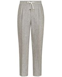 Brunello Cucinelli - Linen And Hemp Diagonal Trousers With Drawstring And Double Pleats - Lyst