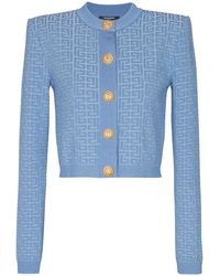 Balmain - Cardigan in maglia con monogramma pb labirinto - Lyst