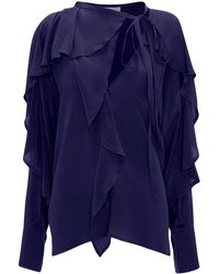 Victoria Beckham - Tie-detail Ruffled Silk Blouse - Lyst