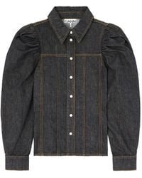 Ganni - Chemise En Denim Flammé Texturé - Lyst