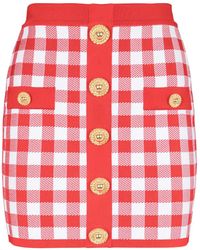 Balmain - Fijngebreide Mini-Rok Met Gingham Ruit - Lyst