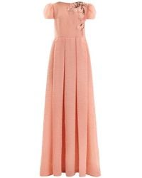 Gemy Maalouf - Floral-Appliqué Pleated Maxi Dress - Lyst