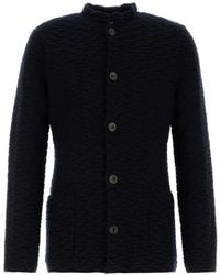 Giorgio Armani - Embroidered Wool-Blend Crew-Neck Cardigan - Lyst