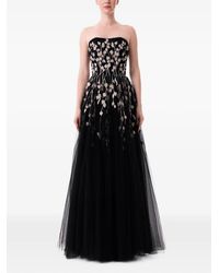 Dina Melwani - Floral-Embroidered Strapless Maxi Dress - Lyst