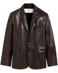 Ami Paris - Leather Blazer Jacket Dark Coffee - Lyst