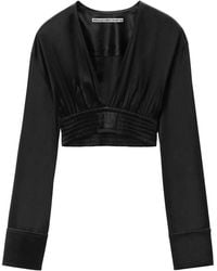 Alexander Wang - Long-Sleeve Cropped Blouse - Lyst