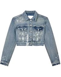 Purple Brand - Paint-Splatter Cropped Denim Jacket - Lyst