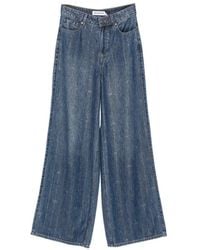 Self-Portrait - Rhinestone-Embellished Wide-Leg Jeans - Lyst