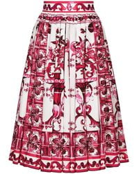 Dolce & Gabbana - Poplin midi skirt with Majolica print - Lyst