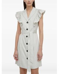 Bruuns Bazaar - Pinstripe Ruffled-Shoulder Mini Dress - Lyst