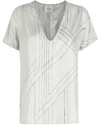 Alysi - V-Neck-Printed Short-Sleeve Top - Lyst
