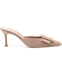Manolo Blahnik - Maysale 70Mm Buckled Suede Mules - Lyst