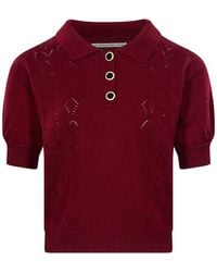 Alessandra Rich - Pointelle-Knit Short-Sleeve Polo Shirt - Lyst