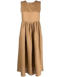 Blanca Vita - Pleated Sleeveless Linen Midi Dress - Lyst