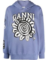 Ganni - Printed Cotton Hoodie - Lyst