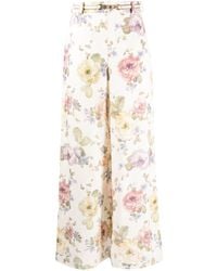 Zimmermann - Floral-print Linen Wide-leg Trousers - Lyst