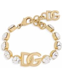 Dolce & Gabbana - Logo Lettering Crystal Mini Bracelet With Adjustable Fit And Lobster Claw Closure - Lyst
