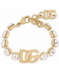 Dolce & Gabbana - Logo-Plaque Crystal-Embellished Bracelet - Lyst