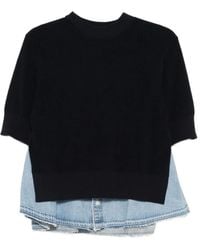 Sacai - Denim-Panelled Knitted Sweater - Lyst
