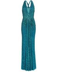 Jenny Packham - Abito Lungo Lana Con Decorazione E Scollo All'Americana - Lyst