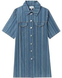Ganni - Stripe-Pattern Denim Mini Dress - Lyst