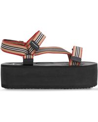 Burberry Icon Stripe Platform Sandals - Black