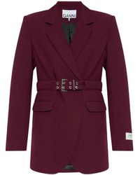 Ganni - Blazer With Belt - Lyst