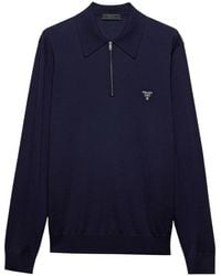 Prada - Wool Logo Polo Shirt - Lyst
