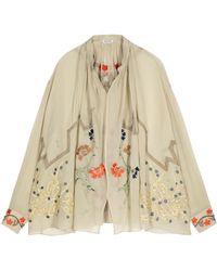 Bode - Embroidered-design Silk Chiffon Blouse - Lyst