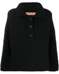 Yves Salomon Funnel-neck Ribbed Cape - Black