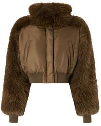 Pinko - Short Technical Satin And Faux Fur Bomber Jacket - Lyst