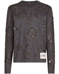 Dolce & Gabbana - Embroidered Long-sleeved Cotton T-shirt - Lyst
