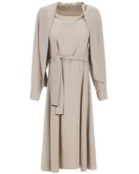 Herno - V-Neck Belt-Detail Midi Dress - Lyst