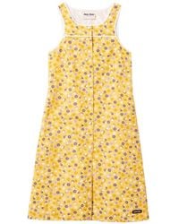 Miu Miu - Midi Flower-Print Buttoned Poplin Dress - Lyst