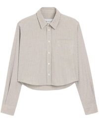 Ami Paris - Cropped Striped Cotton Shirt With Embossed Ami De Coeur - Lyst