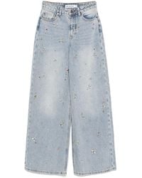 Self-Portrait - Light Embellished Wide Leg Jeans - Lyst