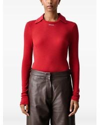 Stine Goya - Ribbed-Knit Long-Sleeve Polo Top - Lyst