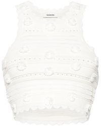 Sandro - Frayed-appliqués Knitted Crop Top - Lyst